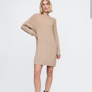 Gap CashSoft Cable-Knit Mini Sweater Dress NWT Brown Heather Tan Medium Tall